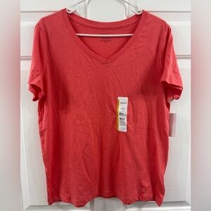 Time and Tru Coral V-Neck Tee